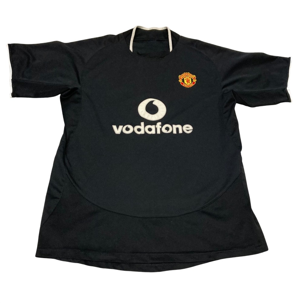 Manchester United Vodafone Away Jersey Black Soccer Shirt Vintage 2000s Kit